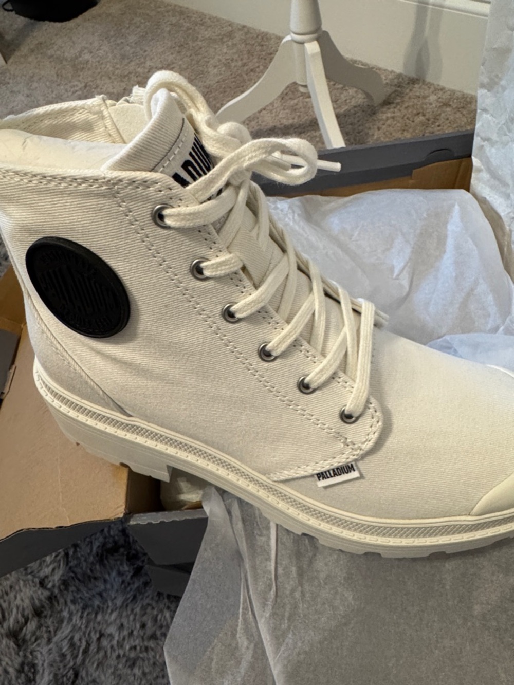 Palladium Off-White Canvas Lace-Up High-Top Boot